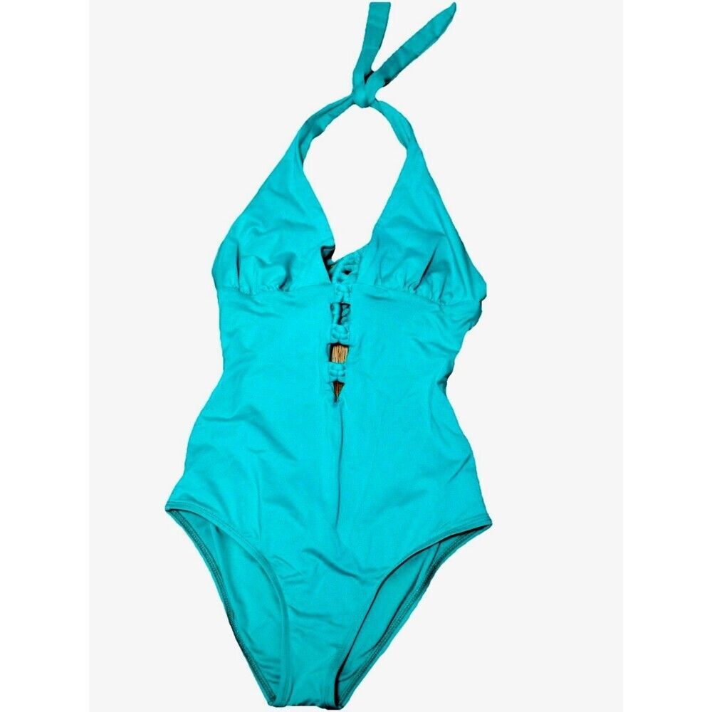 L*Space Portofino Cutout Monokini Swimsuit Turquoise Blue Size 6 USA Coastal